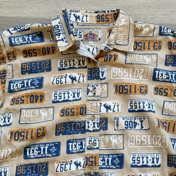 Barn Fly Top Women Large Southwest States License Plates Allover Print Button Up - Picture 6 of 8